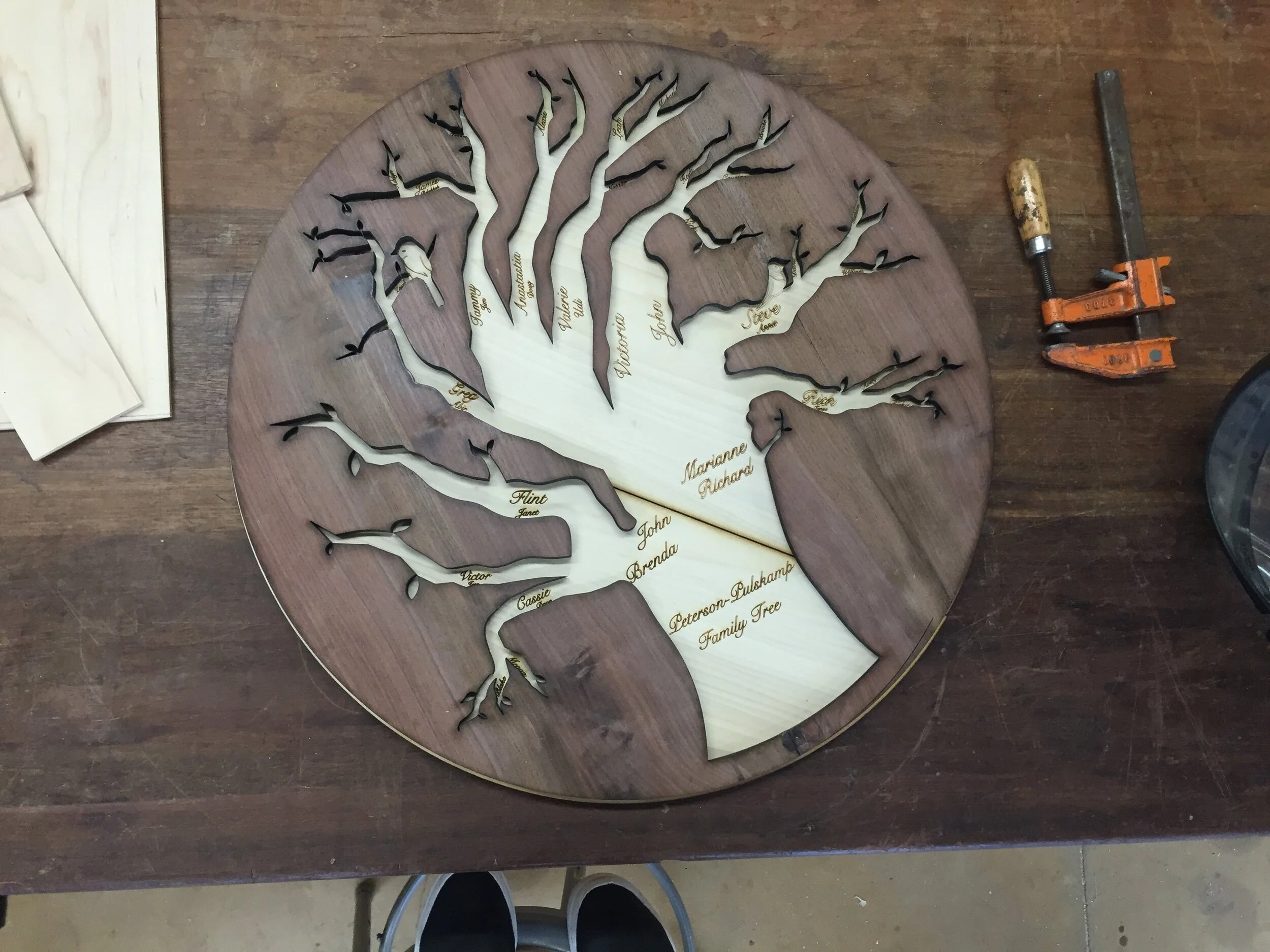 Final walnut overlay on engraved poplar