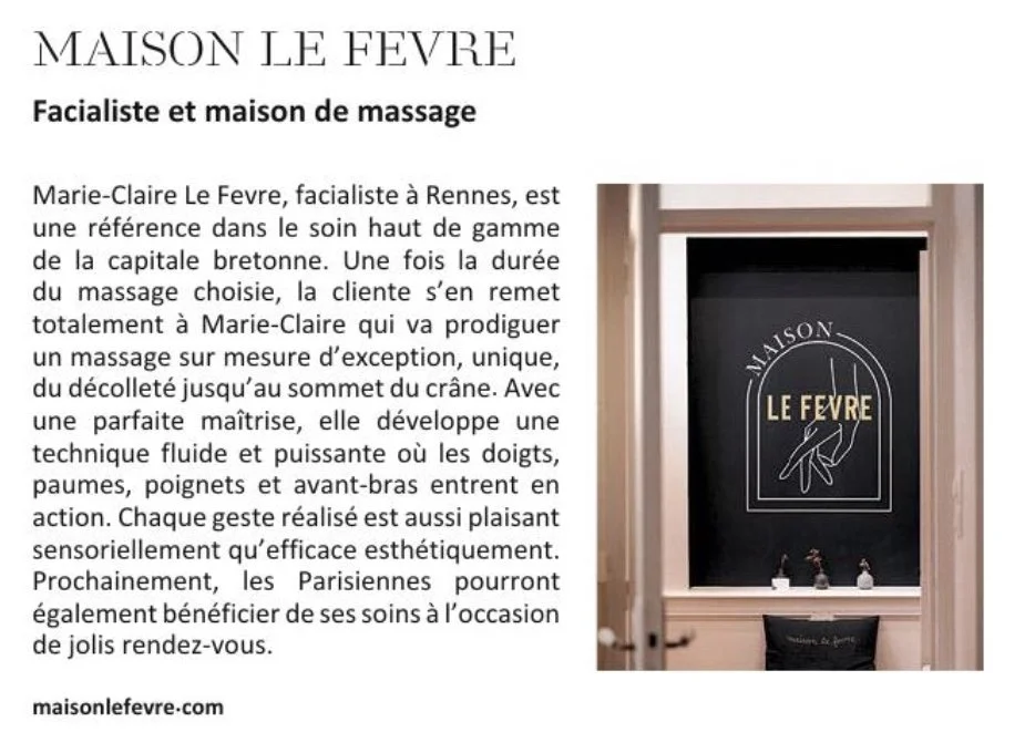 Article Les Échos Série Limitée mentionnant Maison Le Fevre et Marie-Claire Le Fevre facialiste à Rennes
