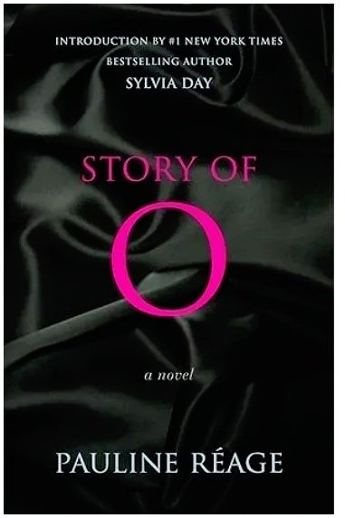 Image of the cover of the book The Story of O, black background with the title in pink letters