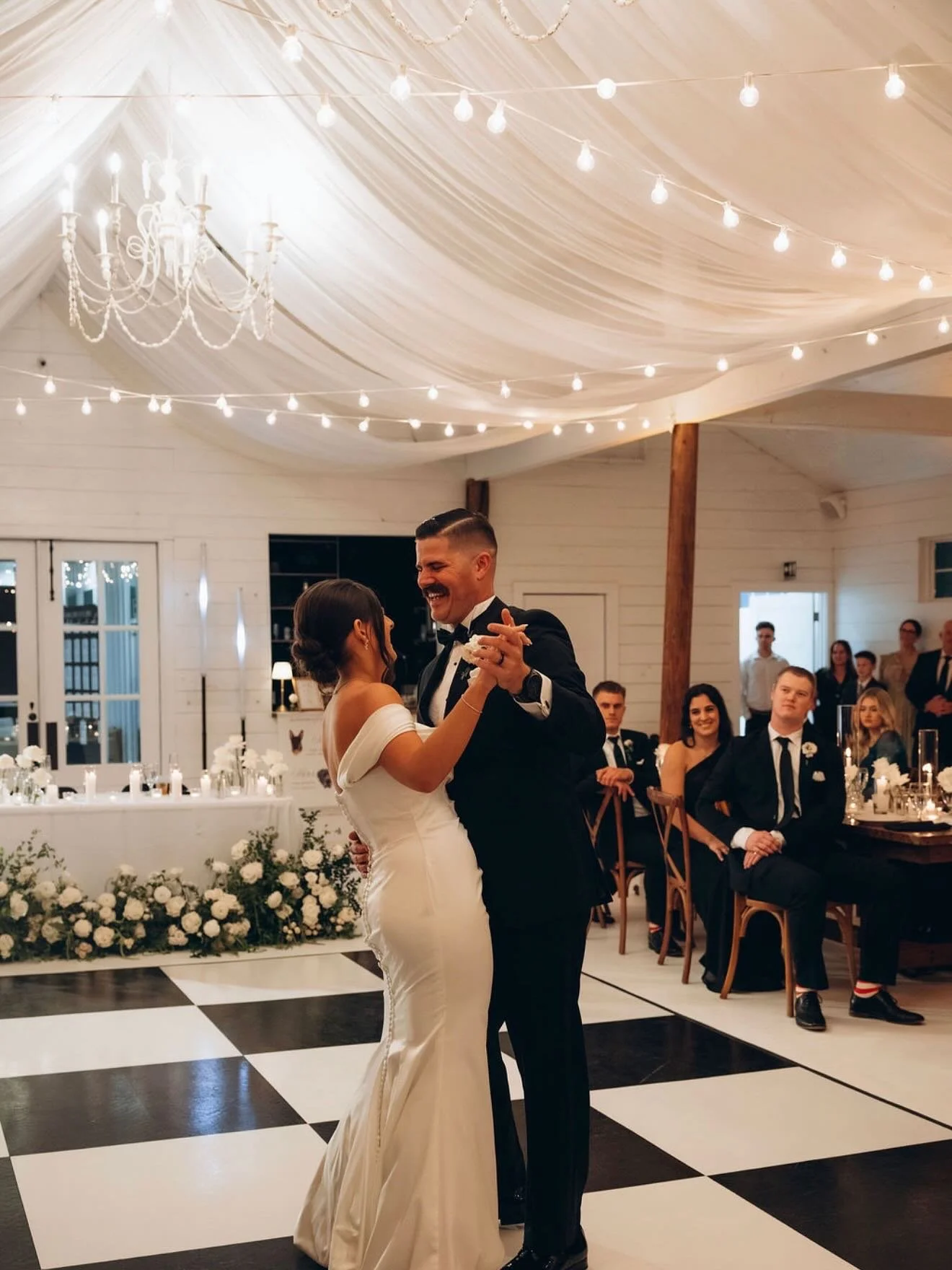 Obsessed is an understatement- what an amazing day celebrating this sweet couple! 🤍😍

Planning: @emeraldandivyweddings 
Ceiling Draping: @emeraldandivyweddings 
Venue: @therosemaryvenue 
Floral: @hautepoppiesfloral 
HAMU: @roseandsagehairandmakeup 