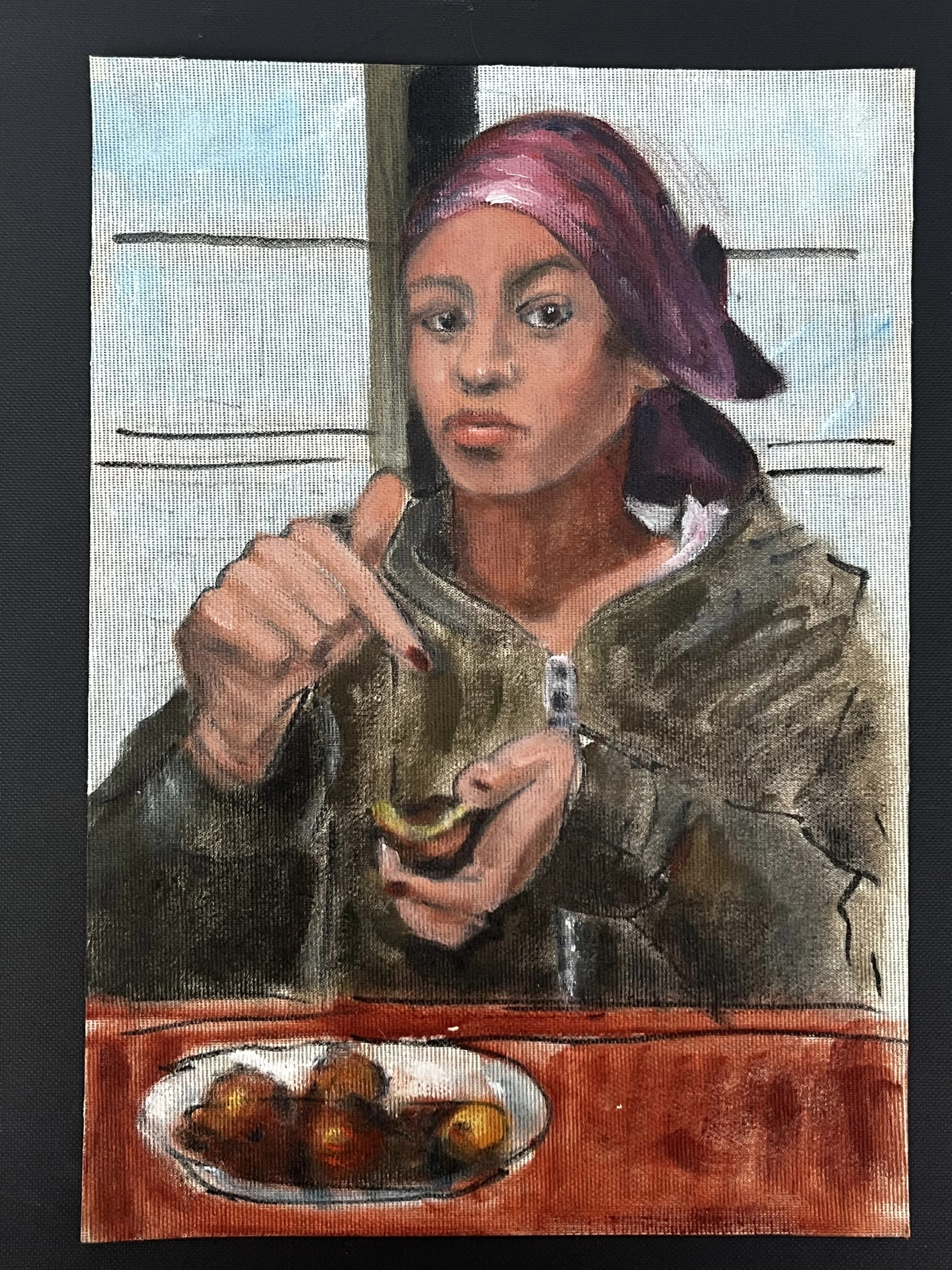 The Message, oil on raw linen / 20x30cm