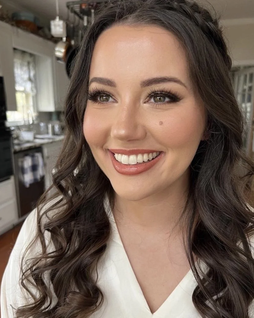 soft glam bridal makeup on a brunette bride with fair skin