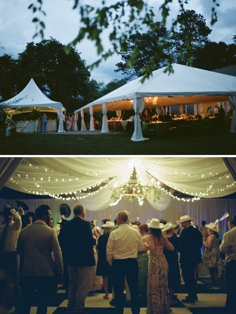 night time outdoor reception setup