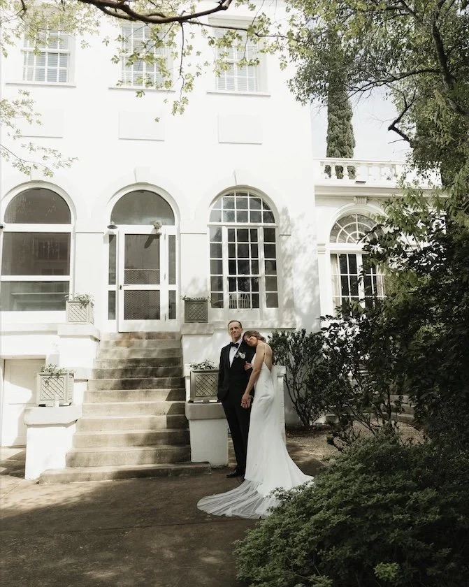 bride and groom outside the hills and dales estate