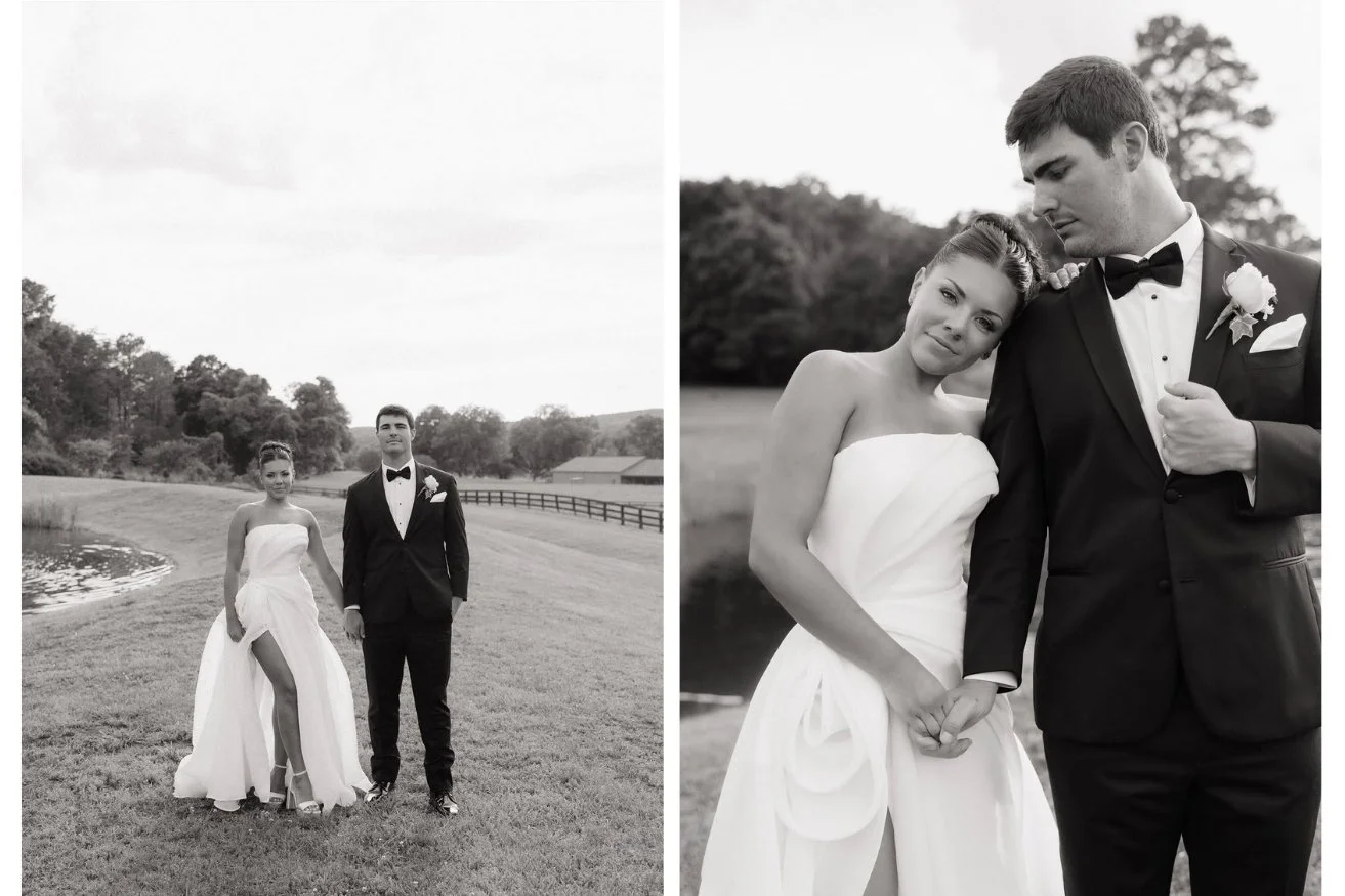 black and white photos of a bride and groom