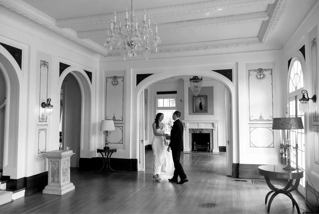 bride and groom first look at hills and dales estate