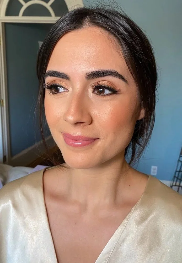 soft natural makeup for a bride with dark hair and dark eyes