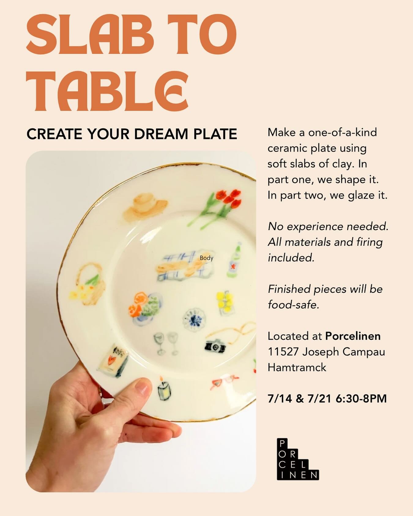 It&rsquo;s picnic season and it&rsquo;s time to elevate your spread. Join us in the studio for a chance to build &amp; color your new favorite serving dish 🍽️ Sign up porcelinen.com #hamtramck #hantramckart #picnictime  #handmadecreations