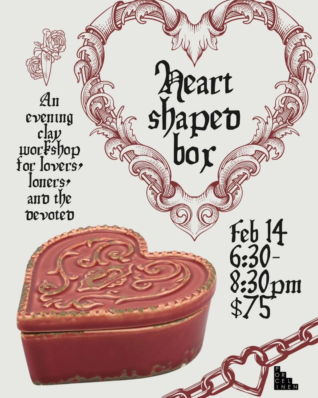 I am celebrating three years of teaching ceramics with my favorite workshop gathering of the year: Valentine&rsquo;s. My current holiday aesthetic is 1996 Romeo + Juliet&mdash; star-crossed lovers, angel wings, and absurdity. Join me in honoring this