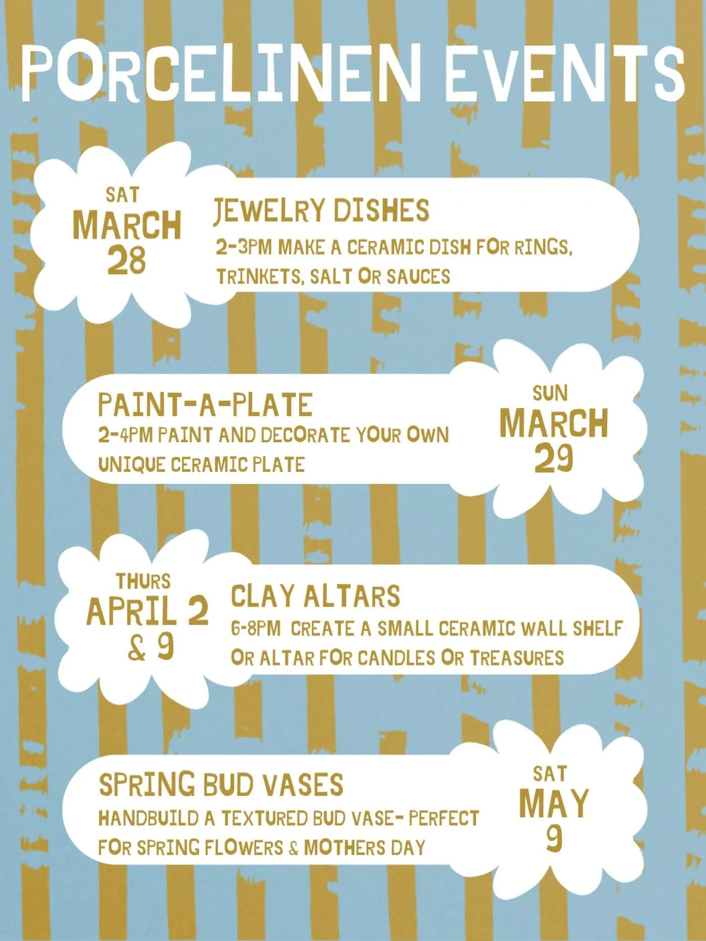 Upcoming clay workshops!!! More details on porcelinen.com #detroitartists #hamtramck #potteryclass #handbuildingwithclay