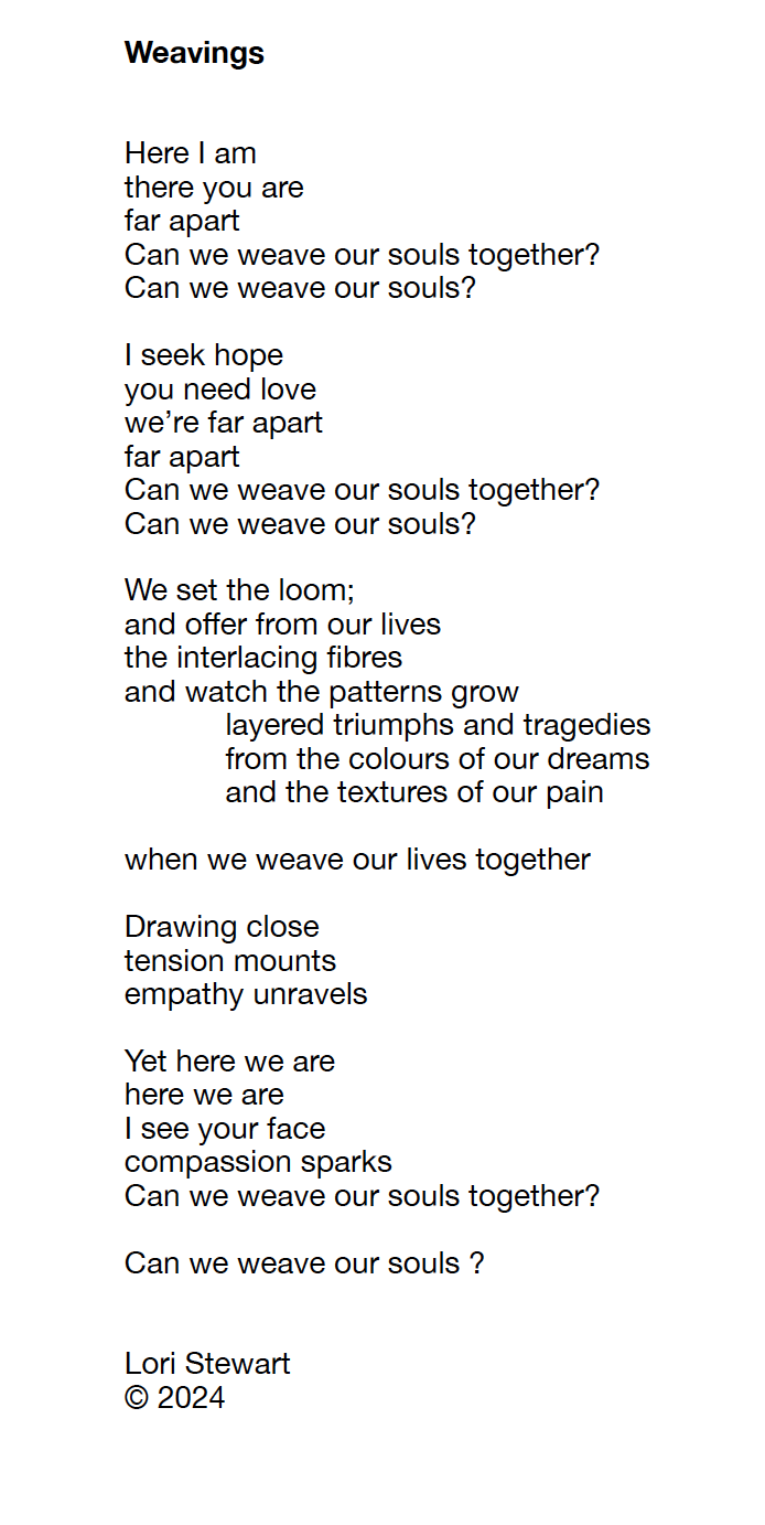 Screen shot of the poem "Weavings" by Lori Stewart