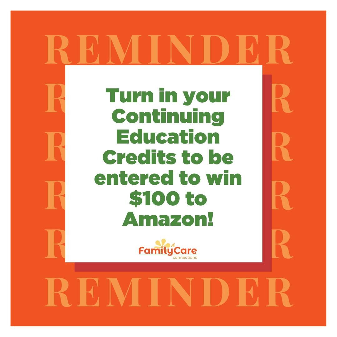 Don't forget to complete your continuing education hours! The sooner you do, the more chances your name is in our monthly raffle for $100 to Amazon!

If you need resources, send an email to Leah at leah@azfcc.org and she will get them over to you!

#