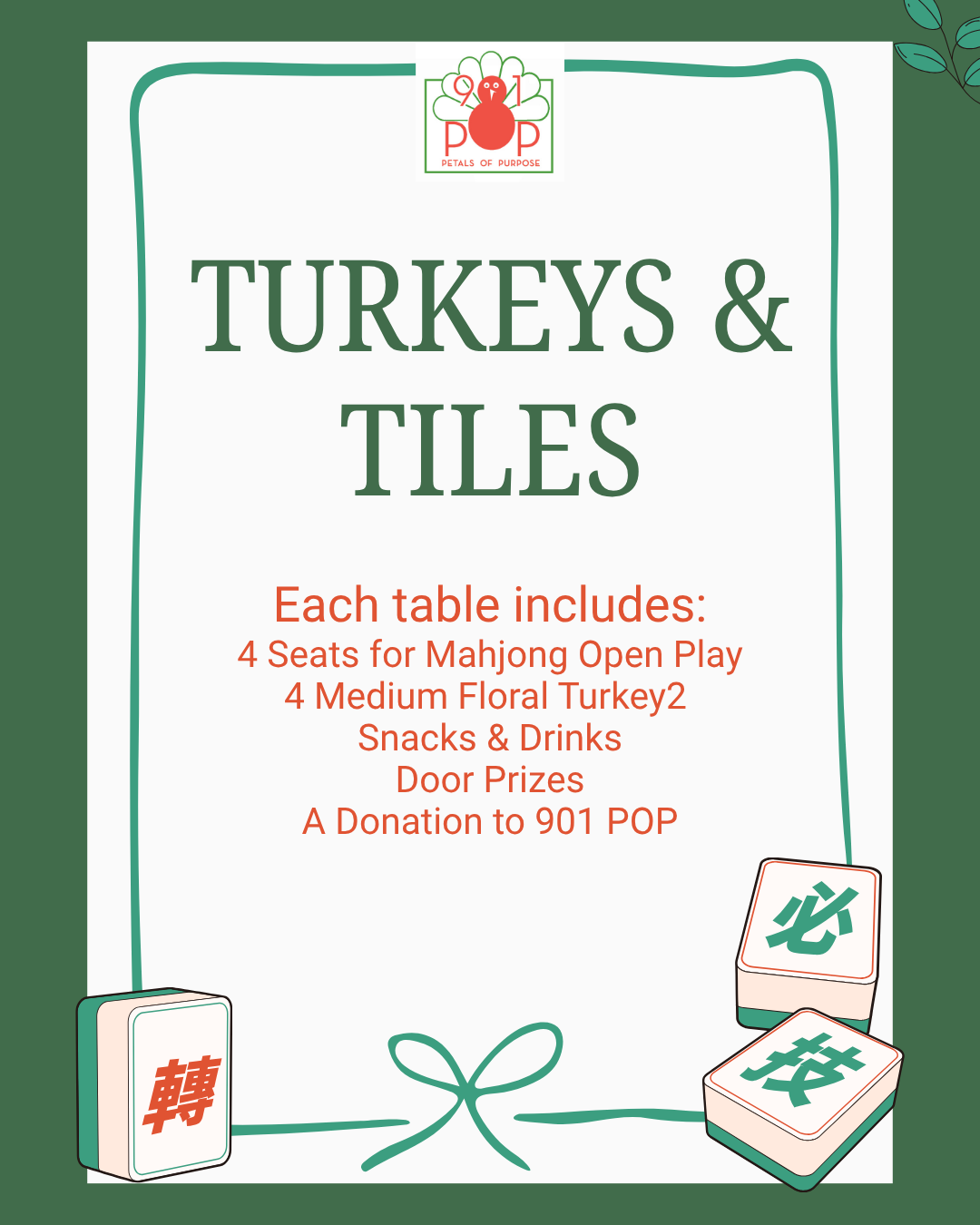 Turkeys and Tiles Mahjong Event | Table of Four | Nov. 12, 6 - 9 p.m.