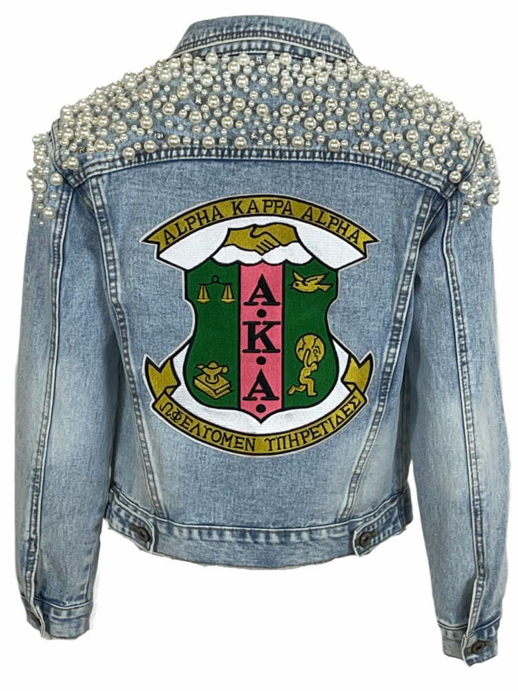 alpha kappa alpha jean jacket, heavy 