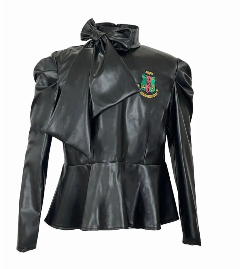 Ace & Deuce Black Leather Bow Tie Peplums
