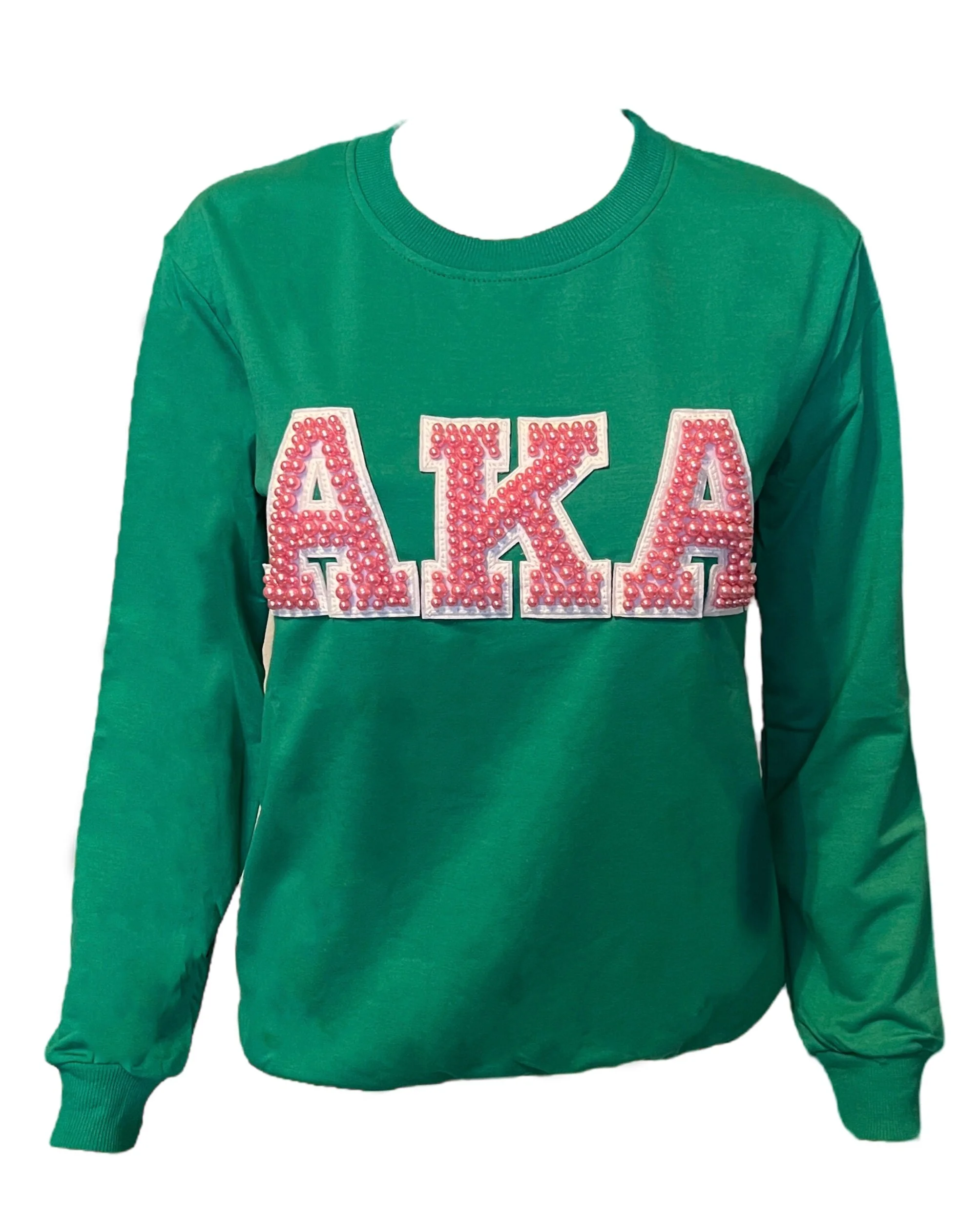 Pearlfect Crew Sweatshirt Green w/ Pink Pearls