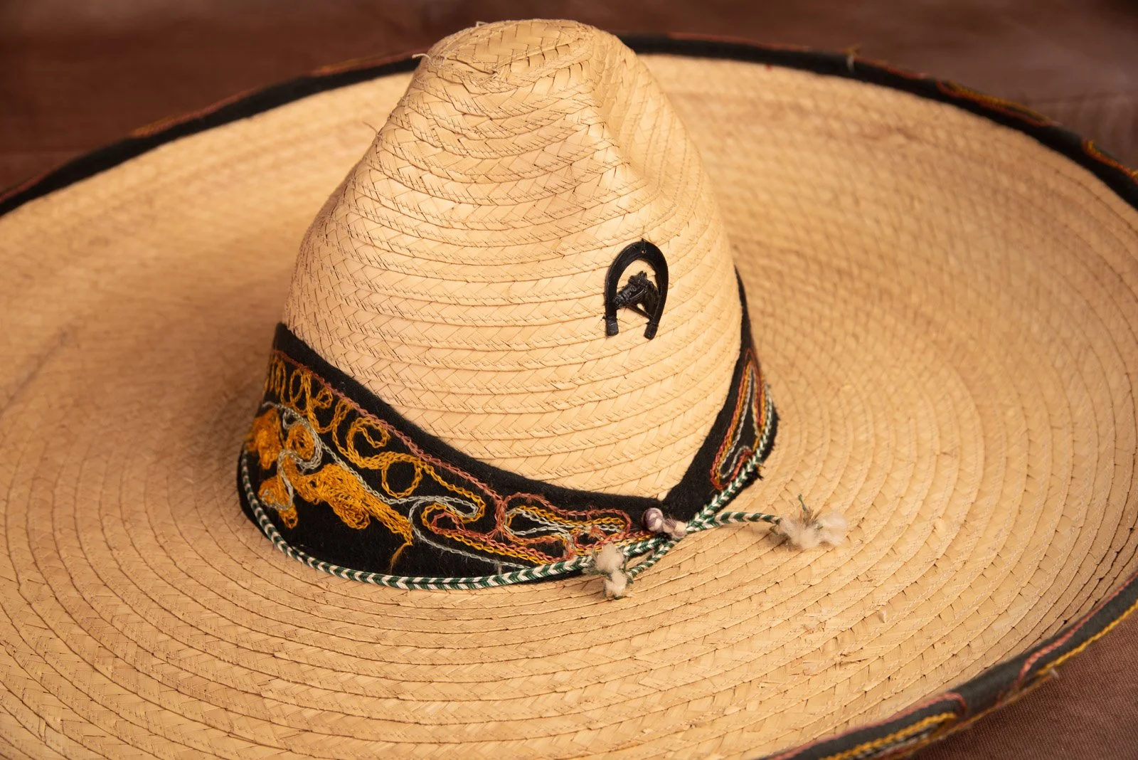 Vintage Straw Sombrero w/ Embroidered Brim — Old West Collector
