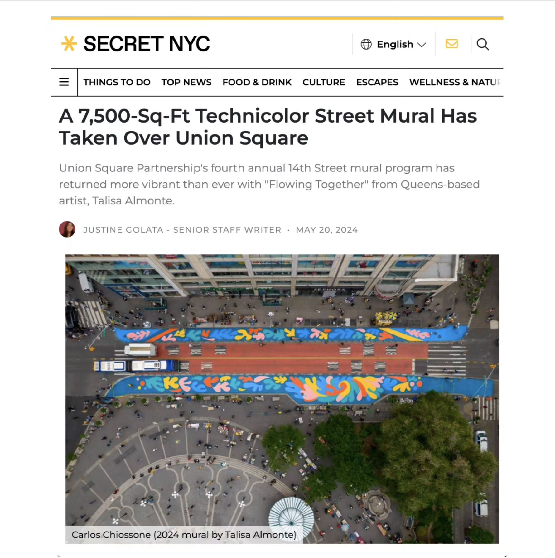 Flowing Together Mural by Almonte Studio featured in Secret NYC