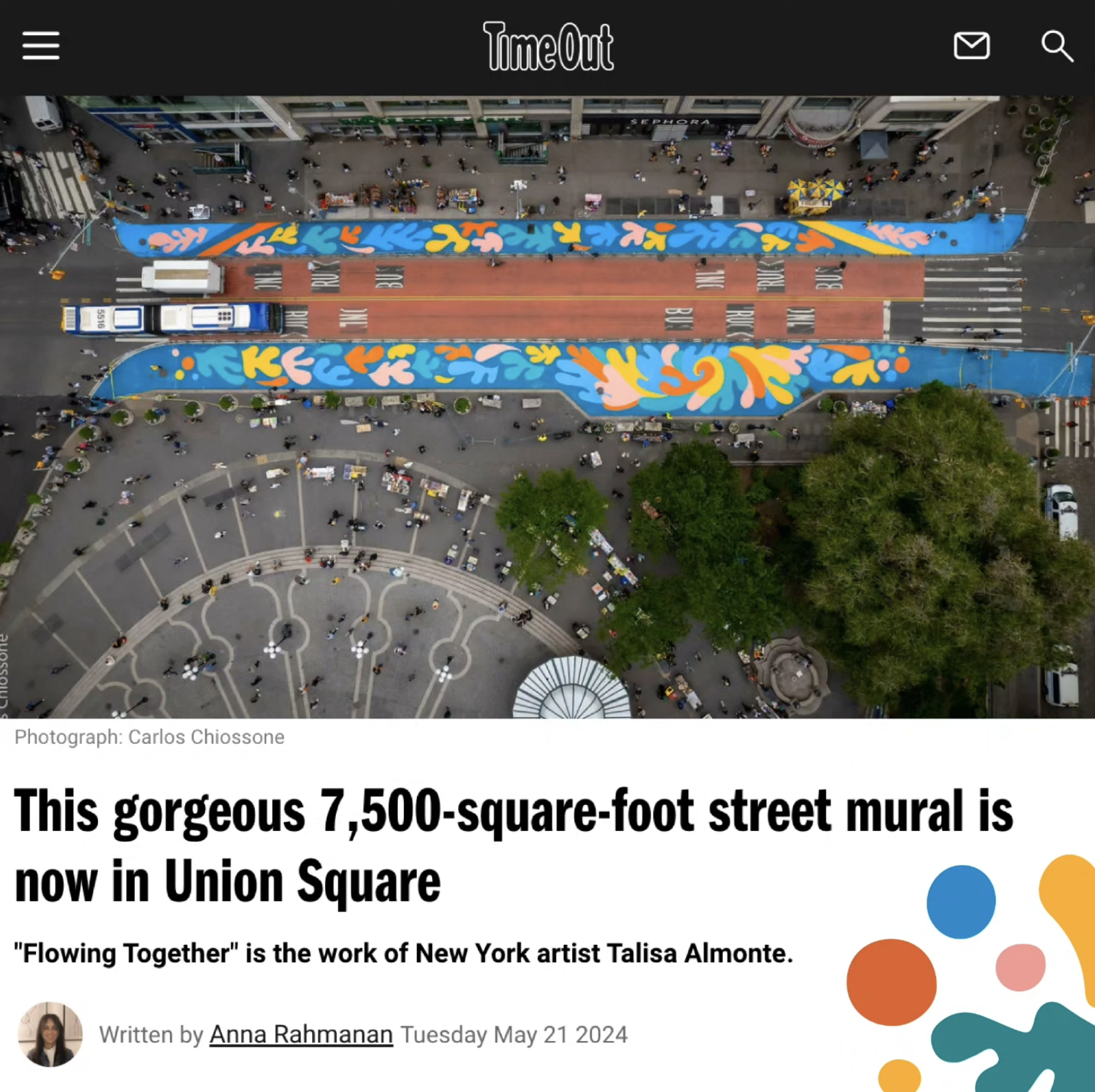 Flowing Together Mural by Almonte Studio featured in Time Out New York