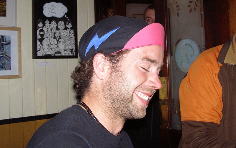 Dublin bike courier wearing an original Alleyhats cycling cap circa 2007
