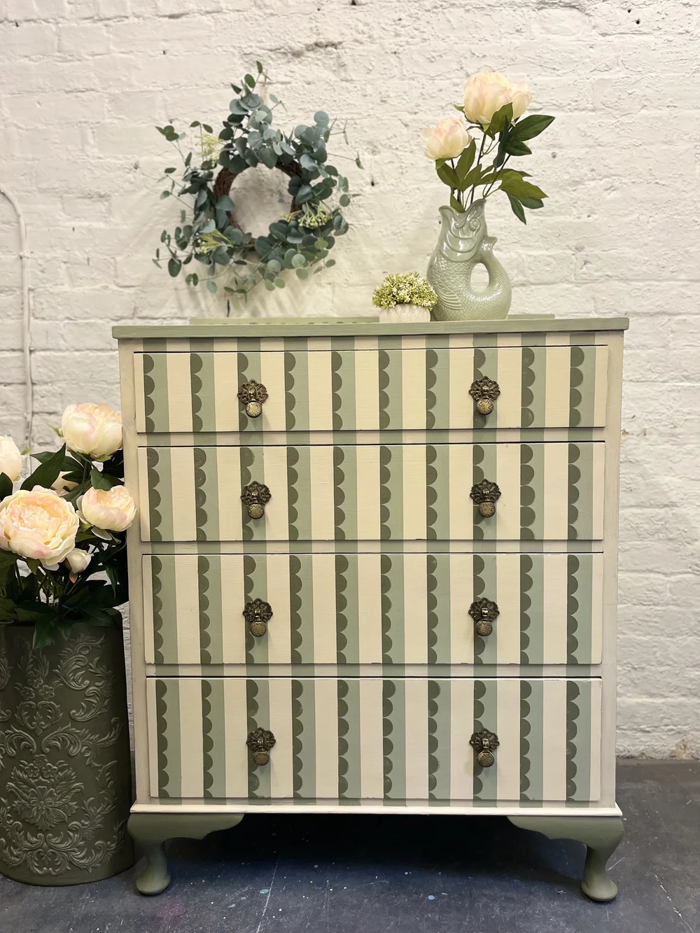 Green striped chest of drawers  Westcott and Williams