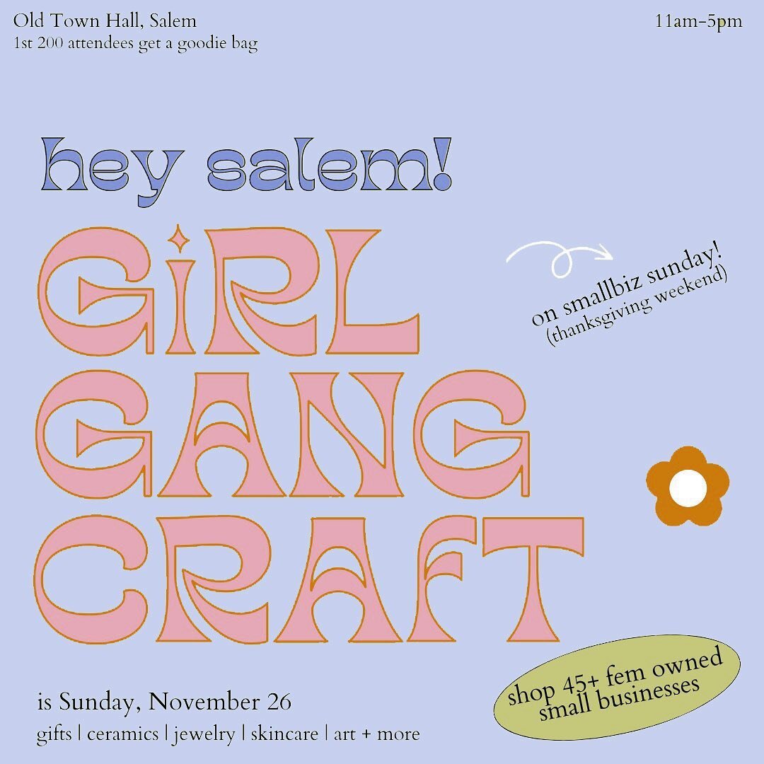 Two fun announcements: 1️⃣ Our next show is coming up soon! We&rsquo;ll be in Salem, MA on 11/26 from 11am to 5pm. I did this show last year and absolutely loved it! It&rsquo;s expertly run by @girlgangcraft and features over 45 fem owned businesses 