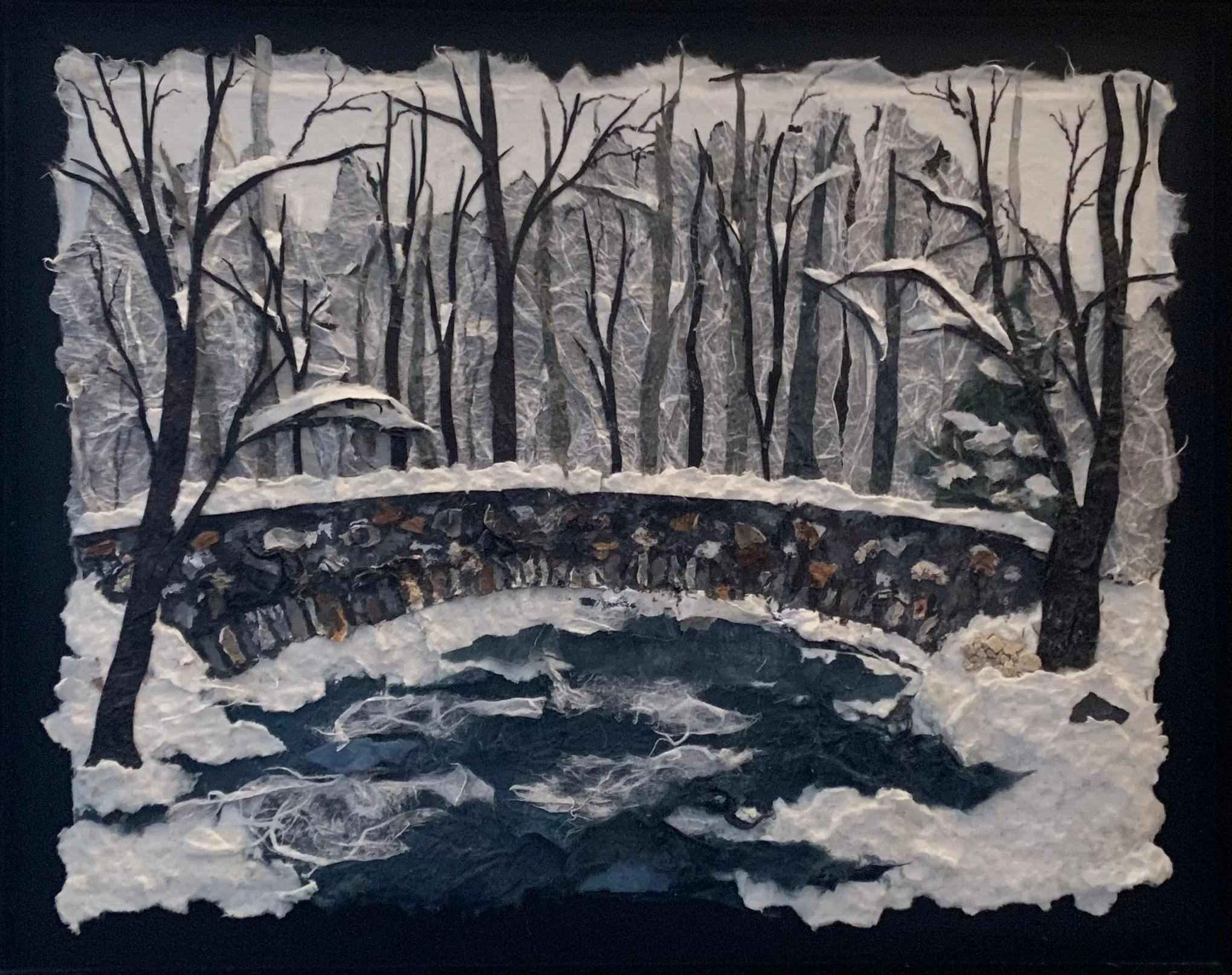 Snowy Creek   12" x 15" framed    Layered Paper & Acrylic