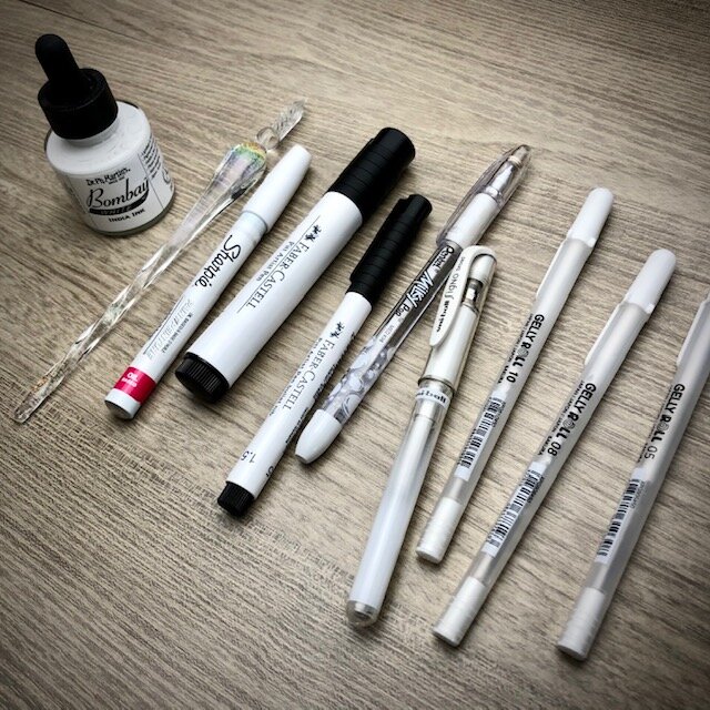 SDJMa White Pens, 6 Pack, White Gel Pens for Student, White Gel Pen, White  Ink Pen, White Pens for Black Paper, White Drawing Pens, White Art Pen