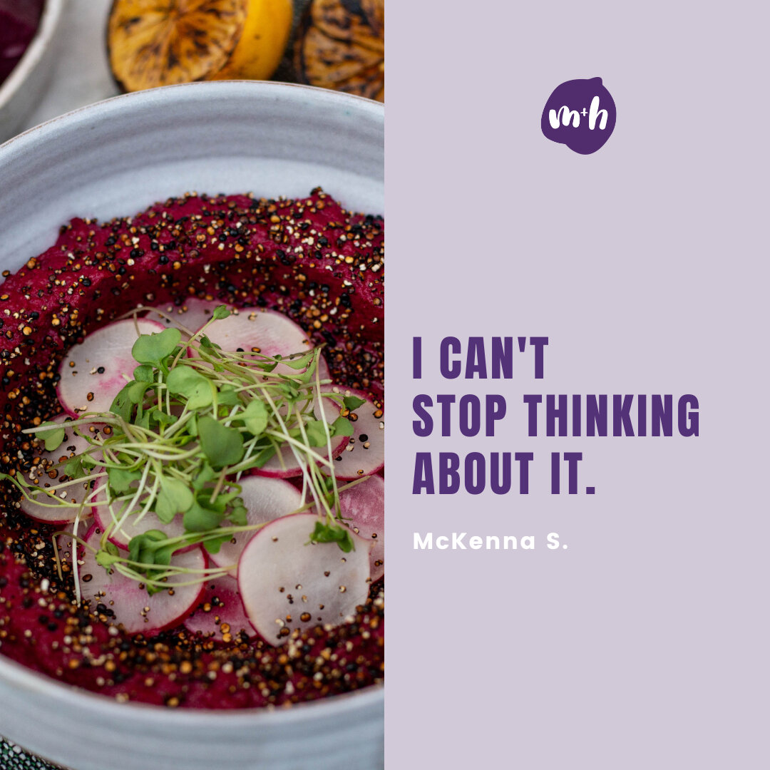 Neither can we, McKenna, neither can we. 💜⠀⠀⠀⠀⠀⠀⠀⠀⠀
⠀⠀⠀⠀⠀⠀⠀⠀⠀
One of our favorite ways to dress up our Roasted Beet &amp; Pepita Hummus is to top it with creamy tahini, thinly sliced radish, and local micro greens. We know what we're having for lunc