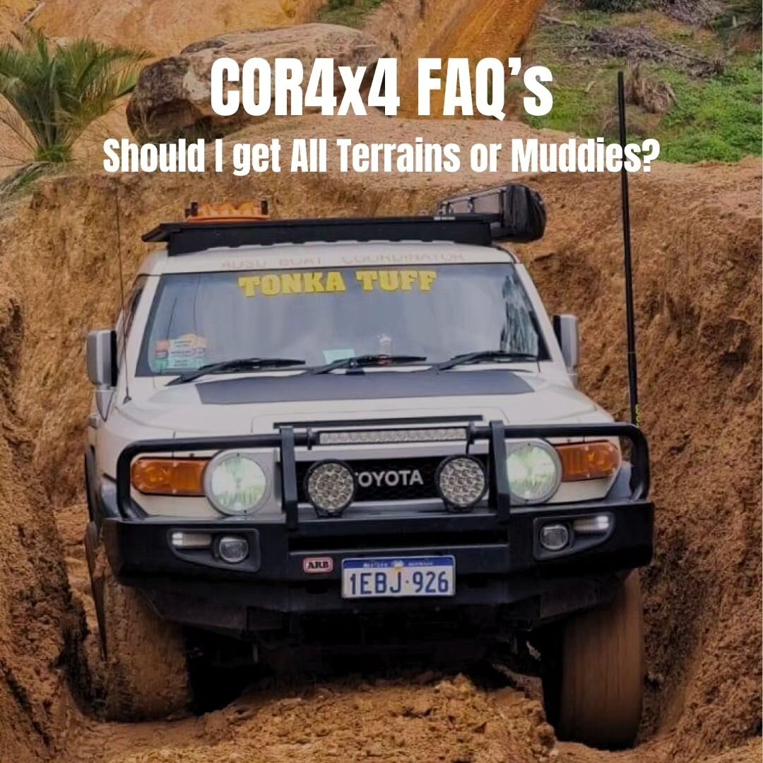 ATS vs MUDDIES

When setting up your 4wd something most people struggle to decide is whether to run ATs (All Terrain) or MTs (Mud Terrain) tyres,

No.1 to consider is how you are/will be using your vehicle. Is it your daily or just a weekender?? What