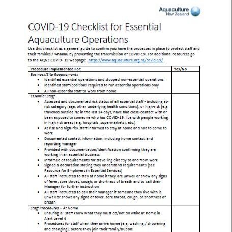Checklist for Essential Aquaculture Operations
