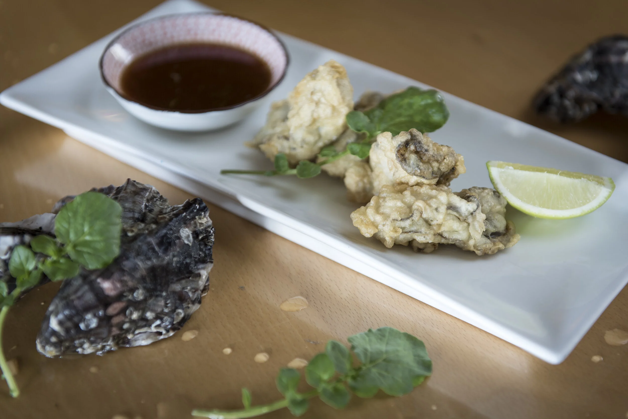 Tempura NZ Pacific oysters with citrus &amp; soy dipping sauce