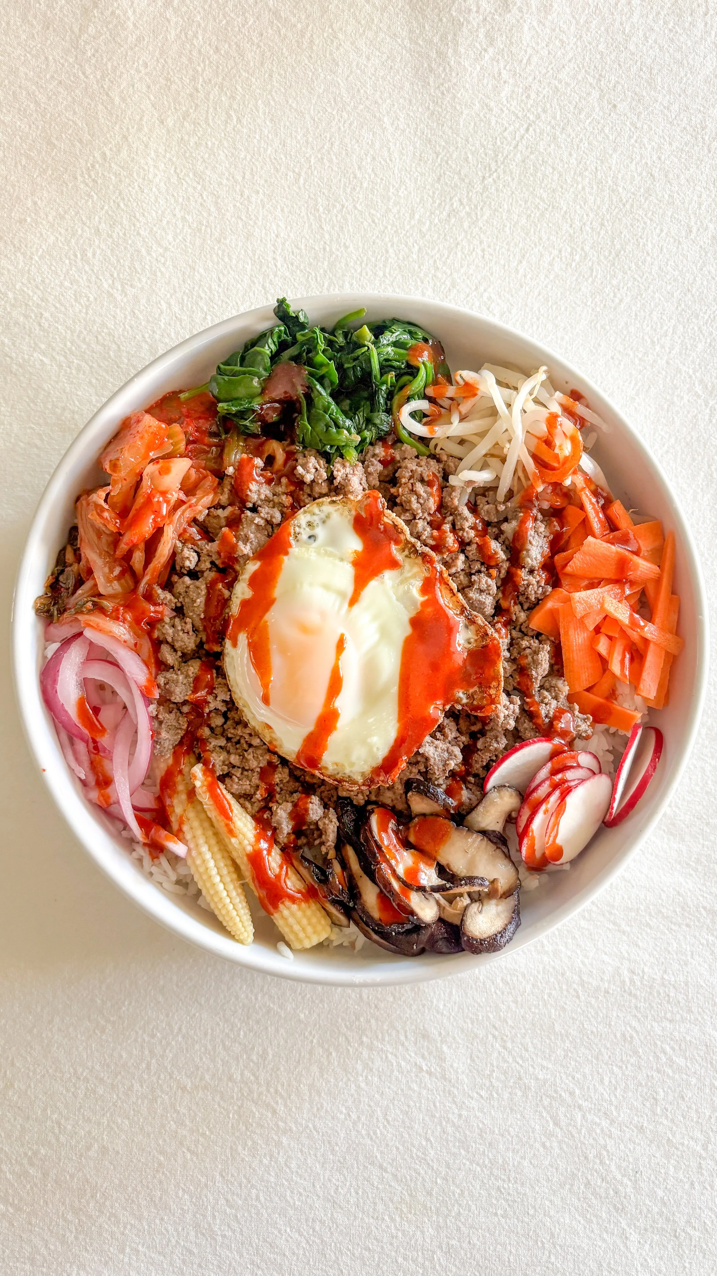 Bibimbap (Korean bowl with rice, meat, and assorted vegetables)