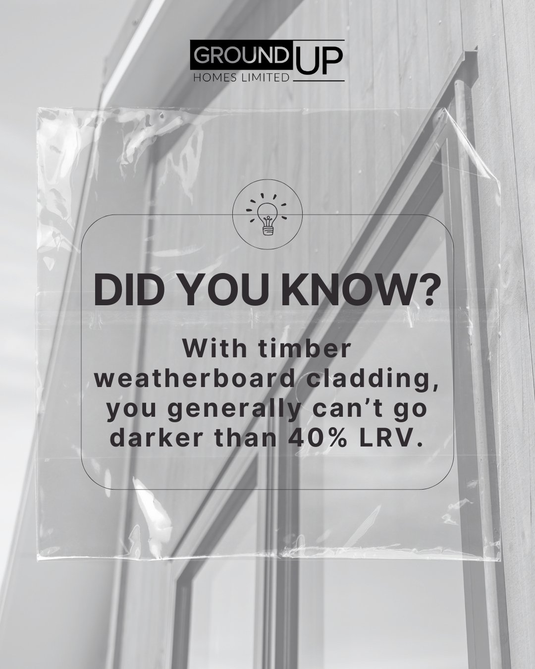 Did you know? 🏡🎨
With timber weatherboard cladding, you generally can&rsquo;t go darker than 40% LRV.

What that means for your build:
&bull; If you&rsquo;re after a light, classic look &rarr; timber weatherboard is a great choice
&bull; If you&rsq