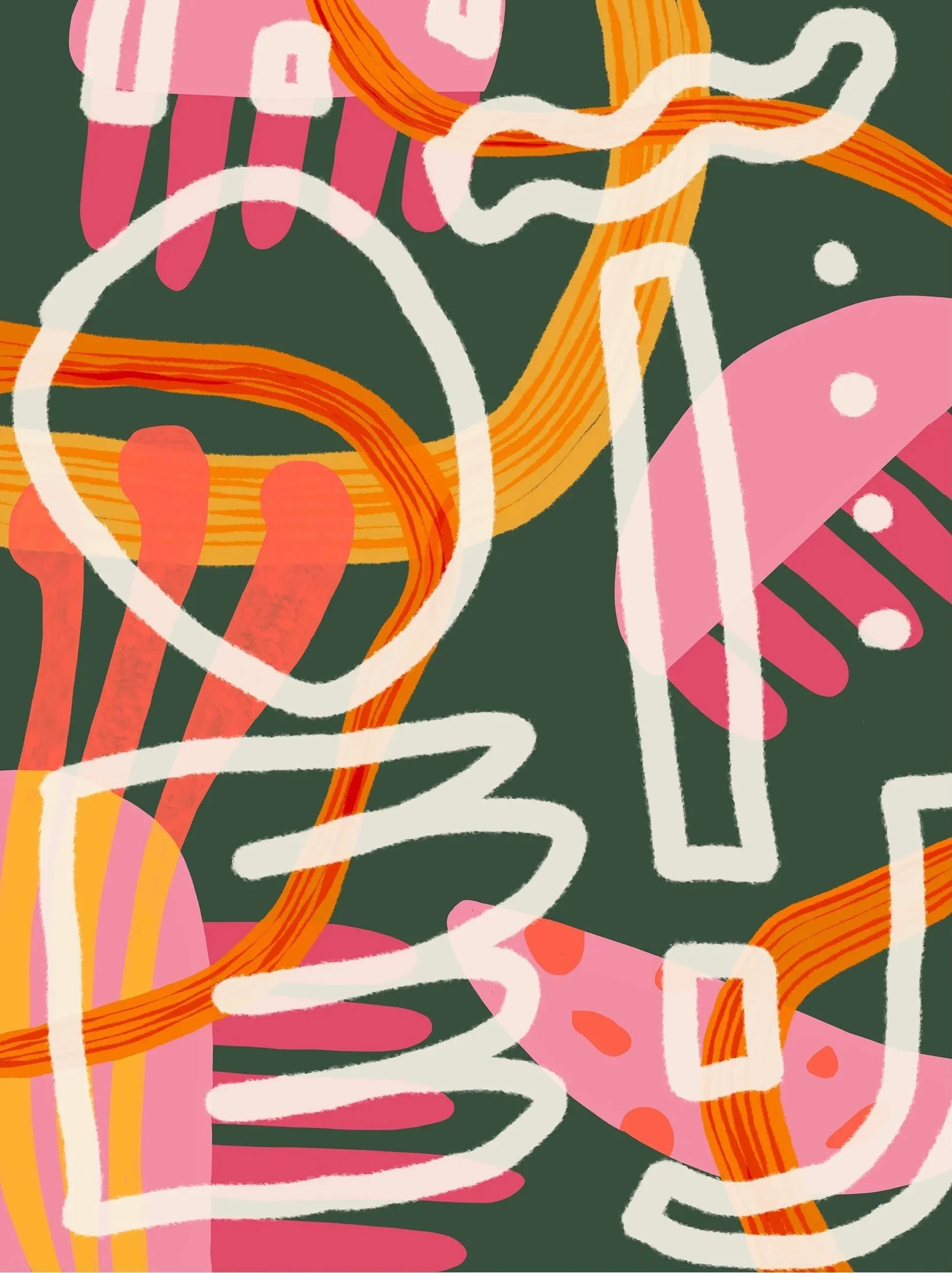 Abstract digital pattern and composition study 'Hooly Dooly' by Melbourne contemporary artist Jess Lowther (Hoffy), exploring vibrant color and playful hand-drawn lines.