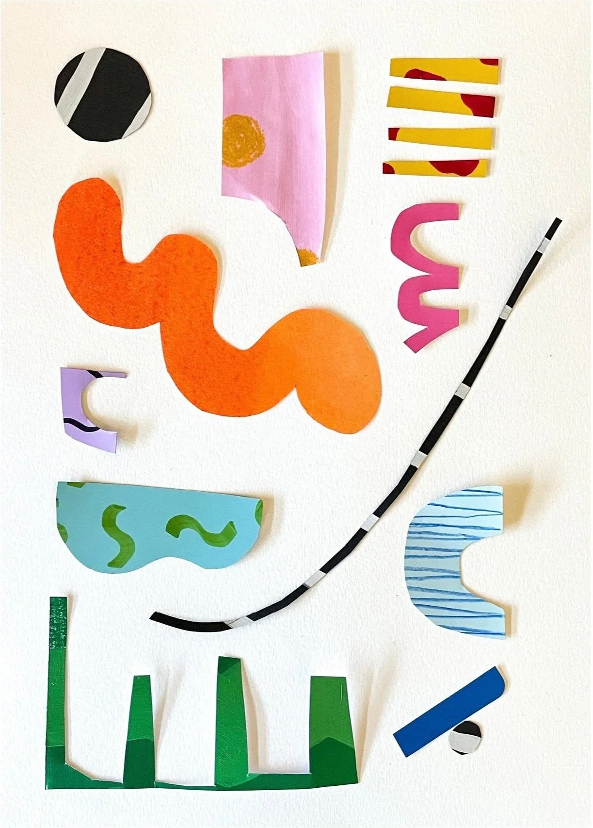 Mixed media collage and color study by Jess Lowther (Hoffy), exploring the intersection of textile patterns, retro palettes, and abstract studio practice.