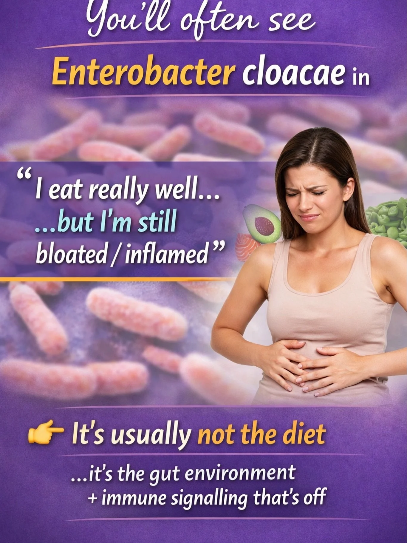 💜 I often see Enterobacter cloacae show up&hellip;
&hellip;and it worries people

🧡 It&rsquo;s not something to panic about
&hellip;it&rsquo;s usually a sign your gut is a bit out of balance

💜 When I see it alongside other markers
(like low good 