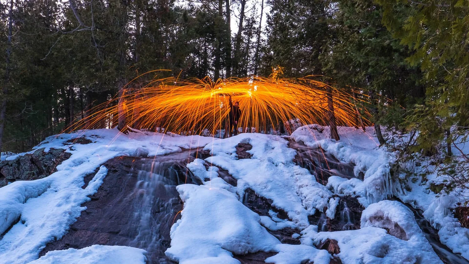 Steel wool spinning — black and white long exposure