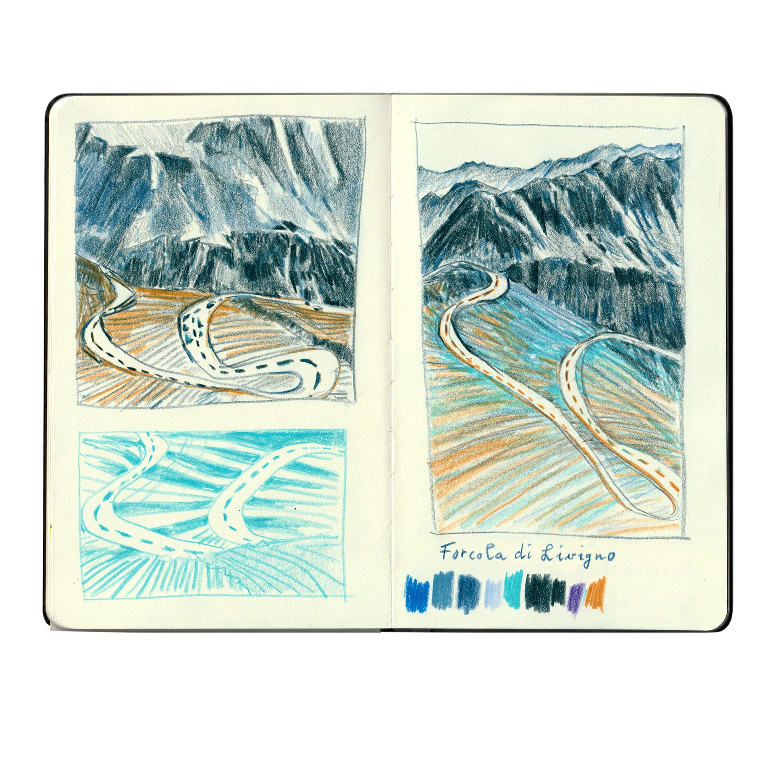 Livigno-2-Passstrasse-Zeichnung-Skizzenbuch-Brigitte von Arx.jpg