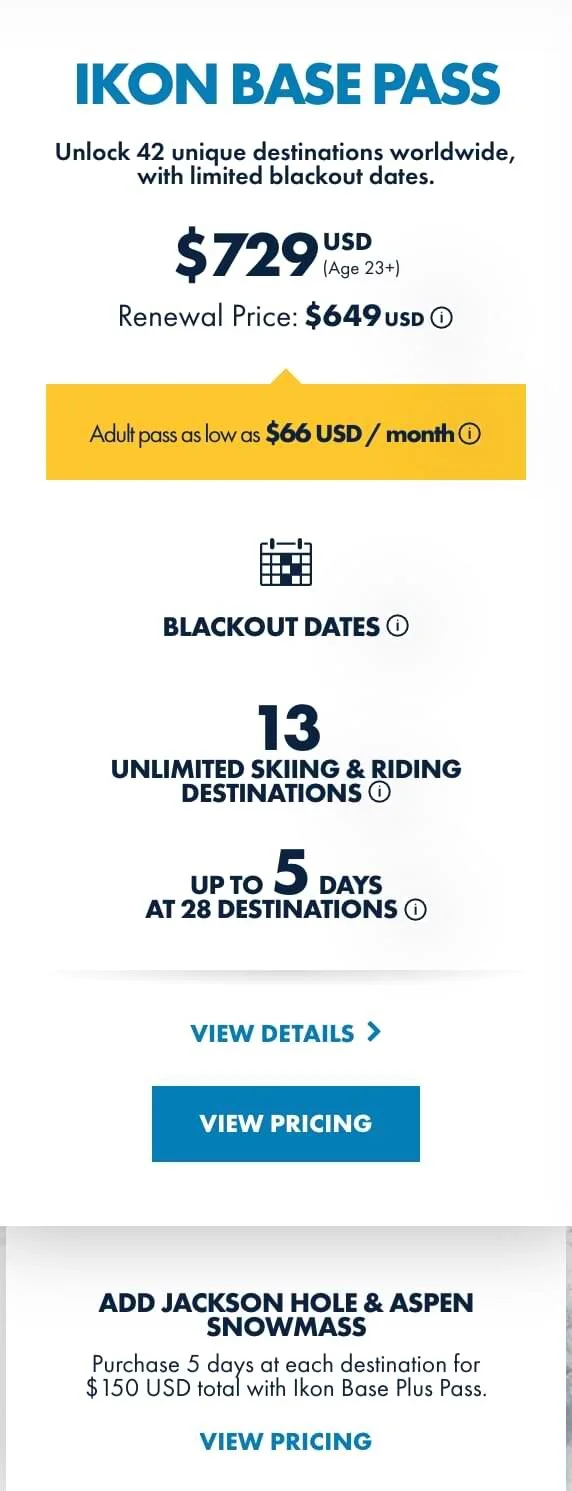 Ikon Pass Drops 21/22 Pass Details