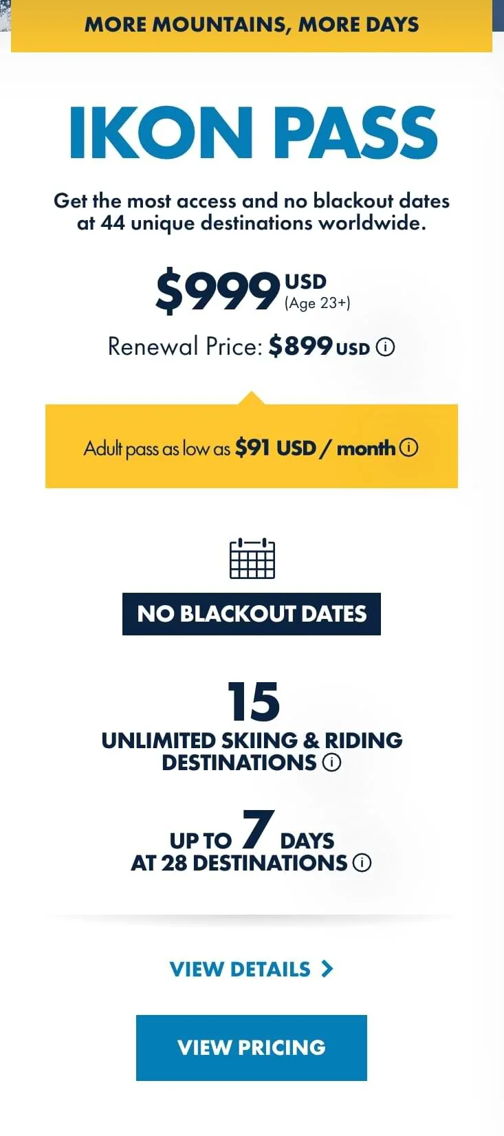 Ikon Pass Drops 21/22 Pass Details