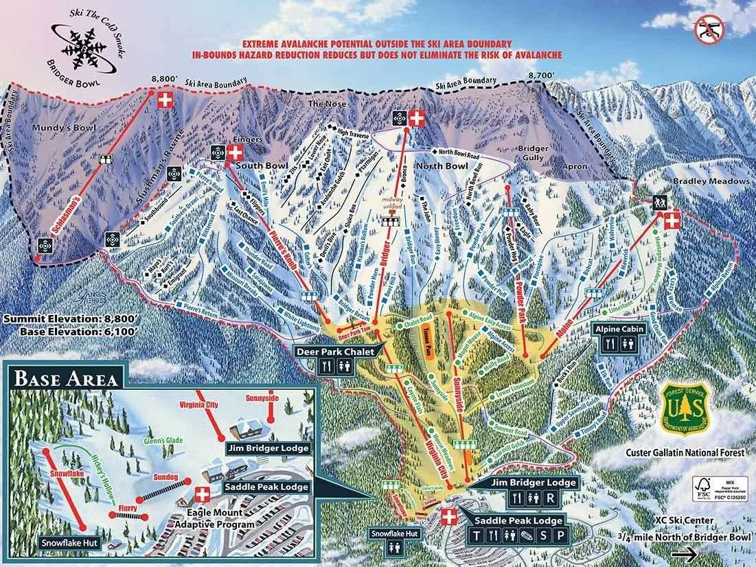 Bridger Bowl Trail Map Ski Maps Montana