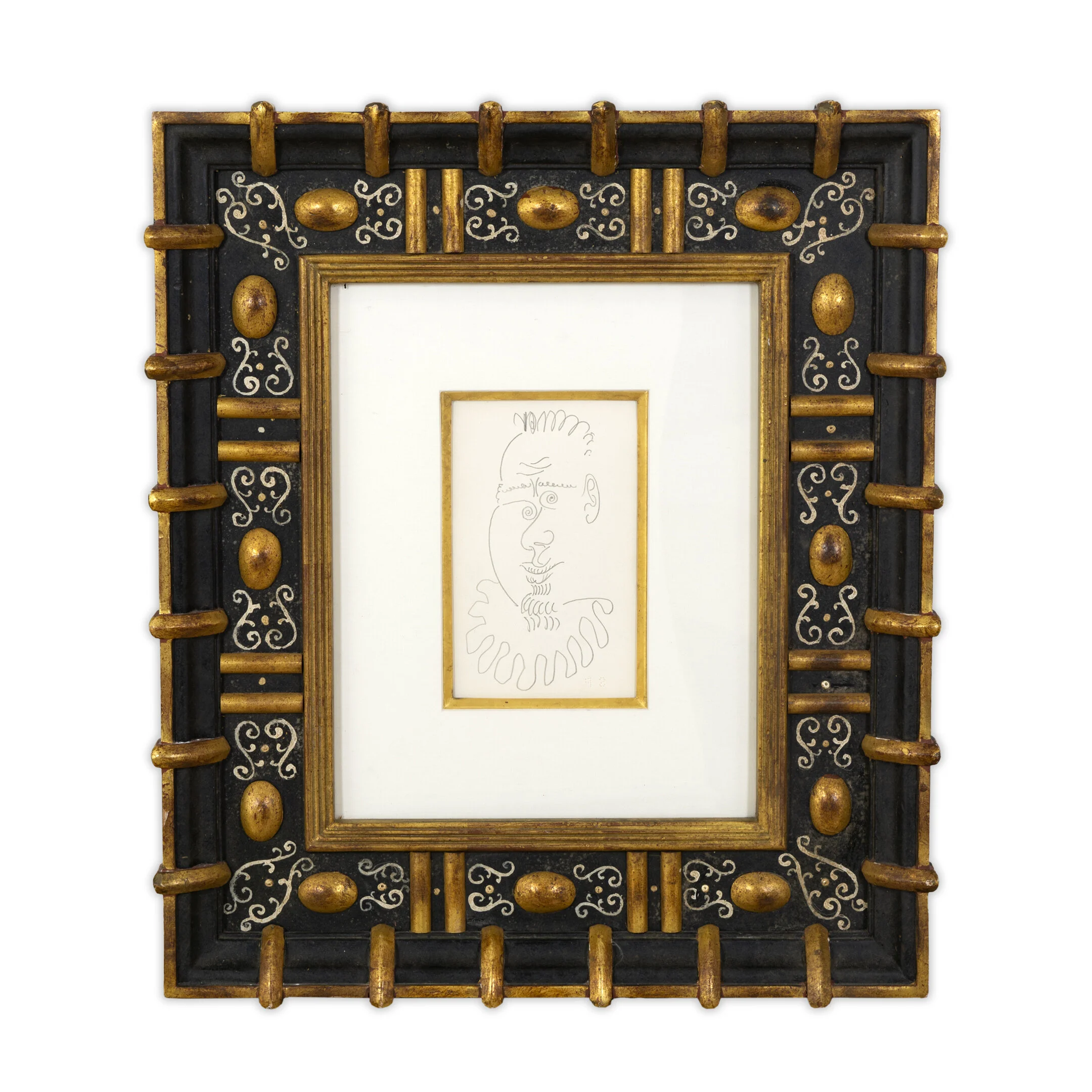 Artist: Pablo Picasso (1881-1973) Title: Tete de Homme, 1969 Medium: Pencil Drawing Size: 8 in. x 4.5 in. (drawing only)  Price: Price on Request Movement: Post-War Markings: Signed verso, ”for my friend with love” and dedicated to Charles Fell