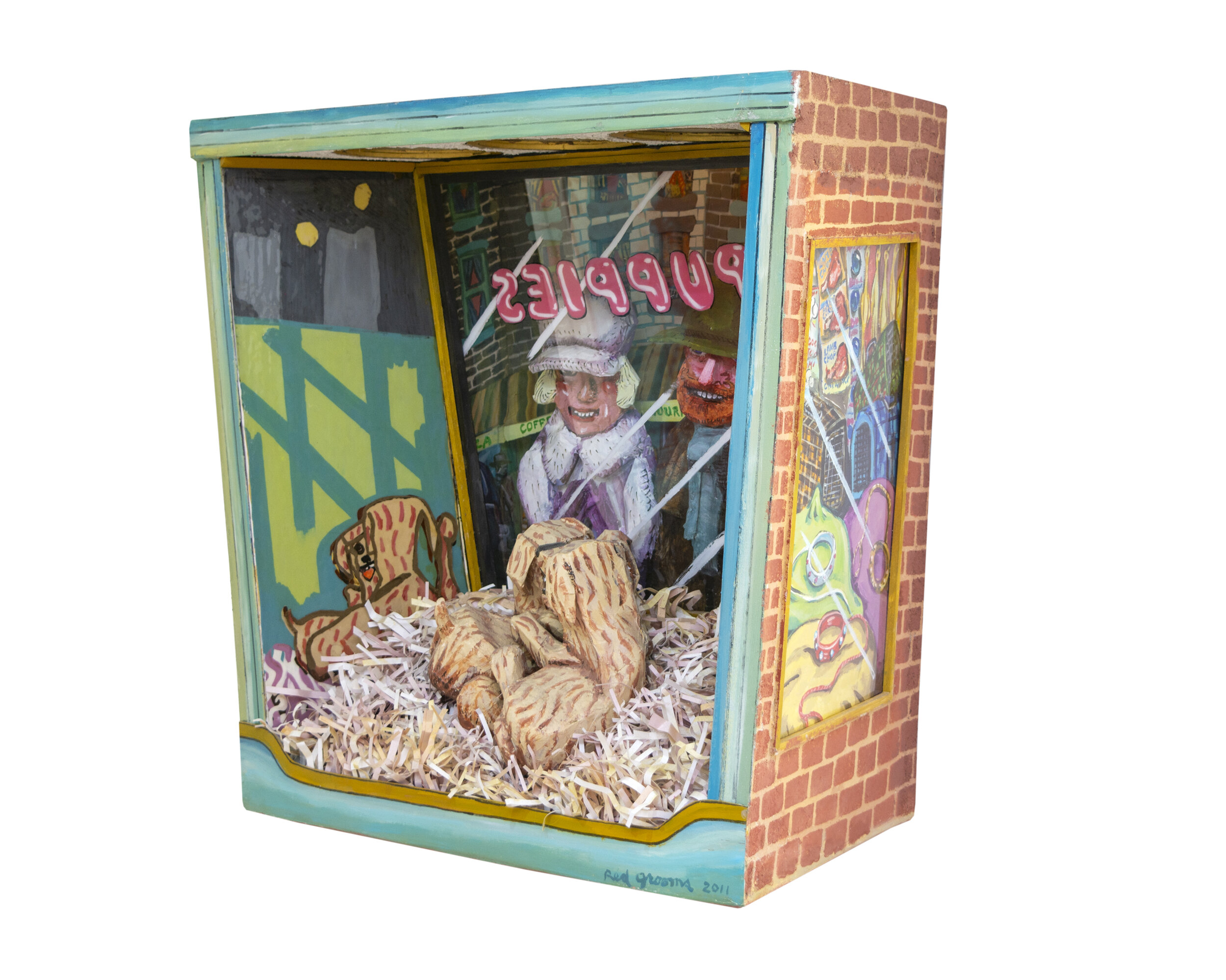 Artist: Red Grooms (b. 1937)  Title: Pets on Lex, 2011 Medium: Acrylic on Wood, Paper and Mixed Media Size: 31.25 x 35 x 16.5 in. Price: Price on Request Movement: Post-War Markings: Signed and Dated Verso