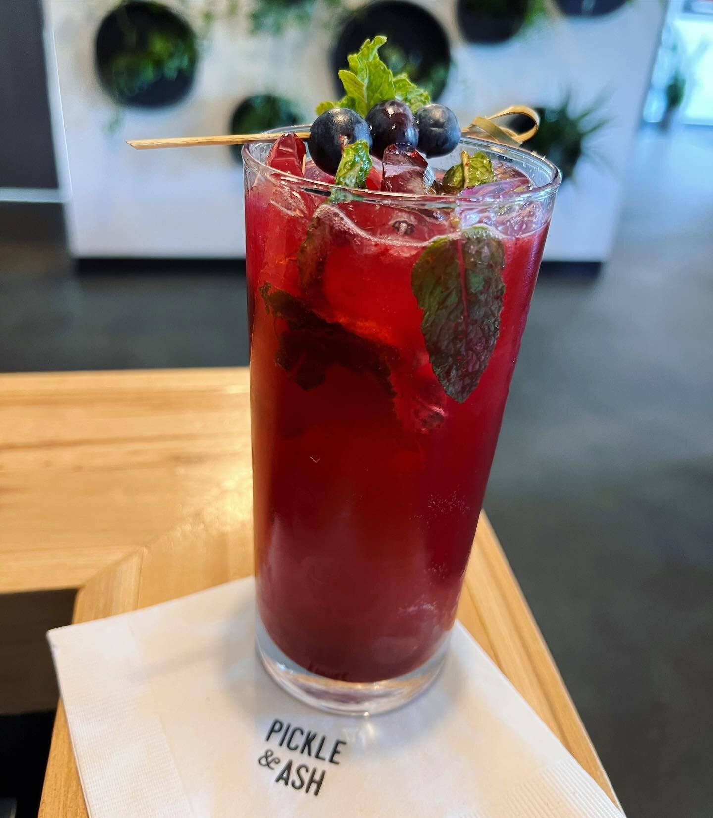 Blueberry Mojito made with our house made blueberry syrup, fresh lime juice, muddled mint, rum &amp; club soda. It tastes as refreshing as it sounds!