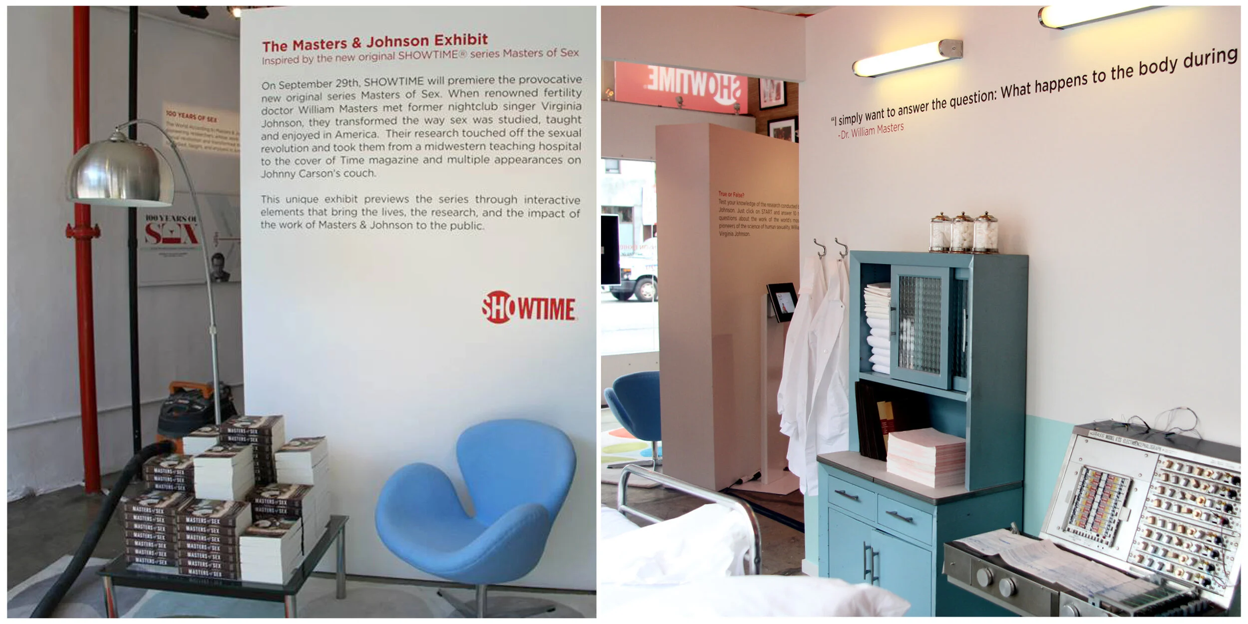 Pop-Up Exhibit @ The Old Bowery Station NYC | Copy The pop-up's interior featured period decor and a recreation of the laboratory used by Masters & Johnson for their research.
