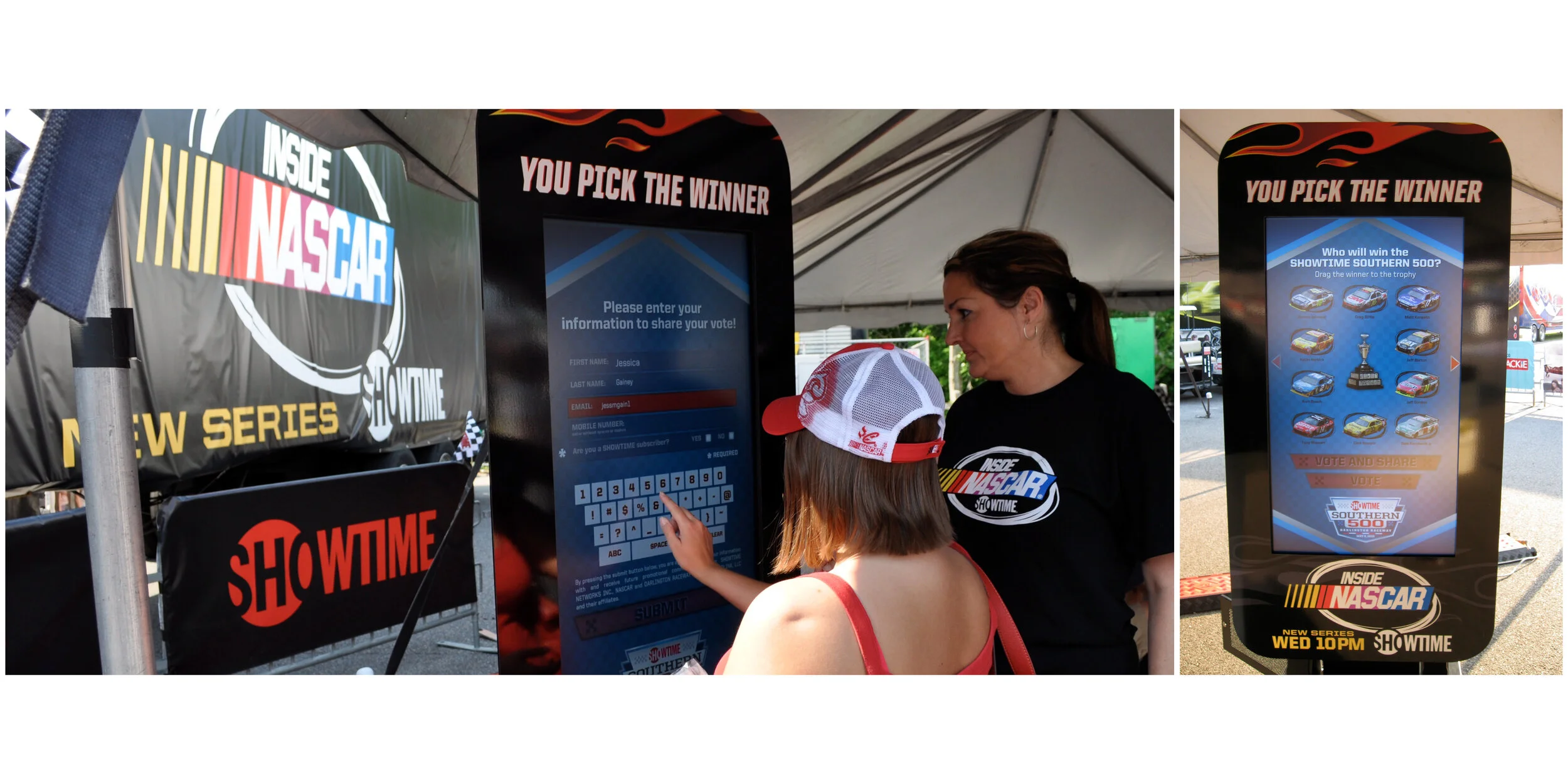 Inside NASCAR @ The Showtime Southern 500 | Copy Fans used the interactive kiosk to predict the the winner of the race.