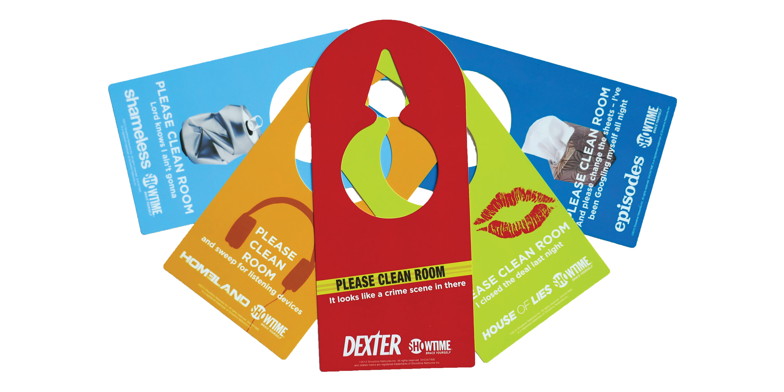 SxSW Hotel Welcome Kit | Copy We created door hangers & key cards promoting Dexter, Homeland, Shameless, Episodes & House of Lies and partnered with Austin, TX hotels to place them in rooms during SxSW.