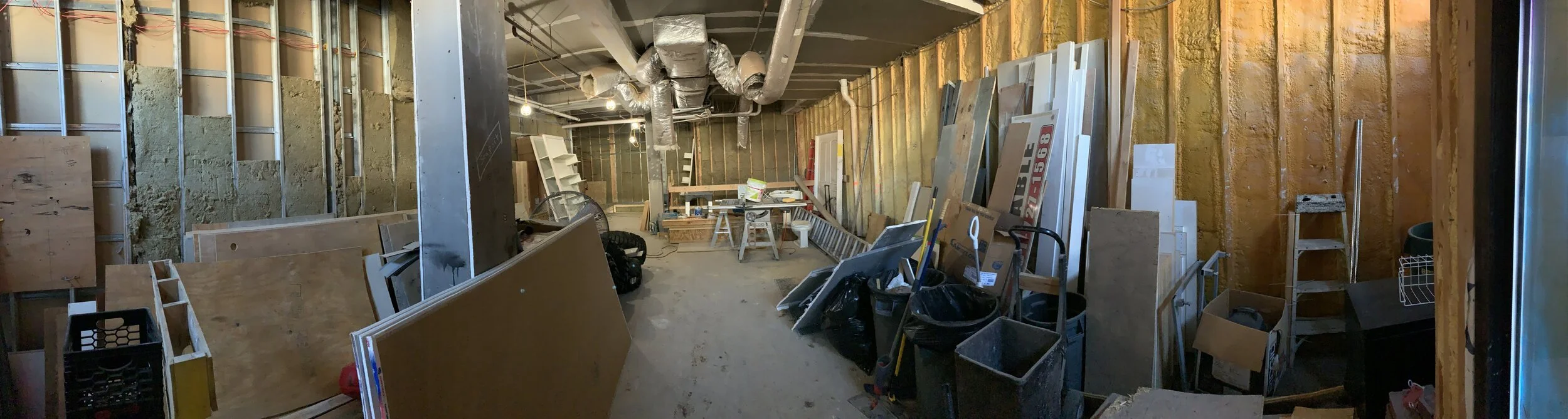 Café before walls and floors