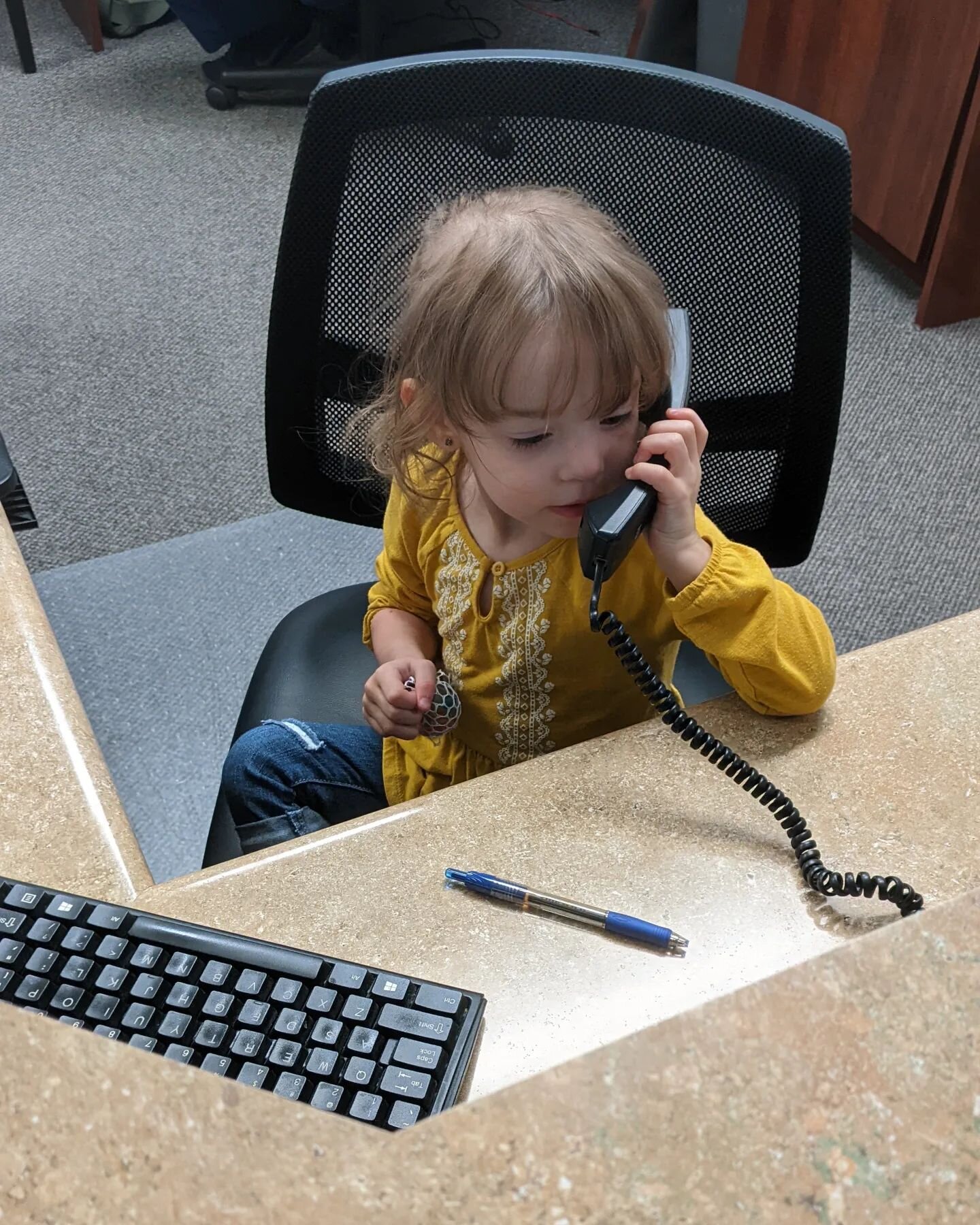 We had a special visitor tag along with their mom at work today. Say hello to Norah! We had to add her to the payroll but the good news is she accepts fruit snacks as payment. 😁